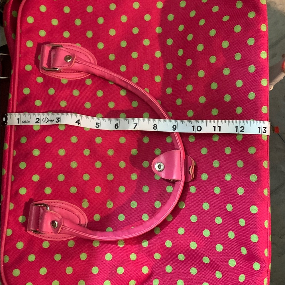 Polka Dot Tote/Travel Bag Pink and Green - Picture 7 of 7